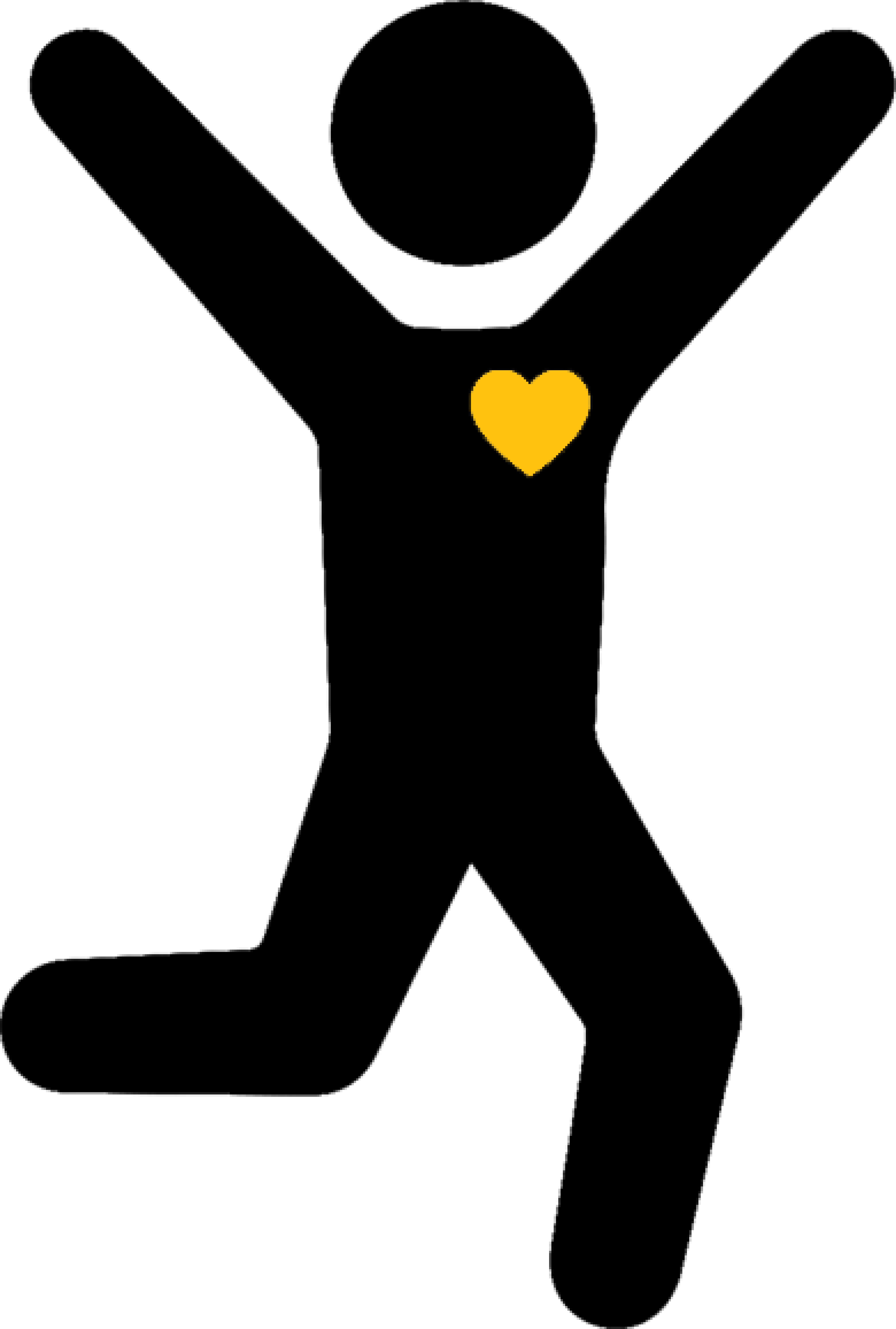 Icon of a human with hands raised and a yellow heart