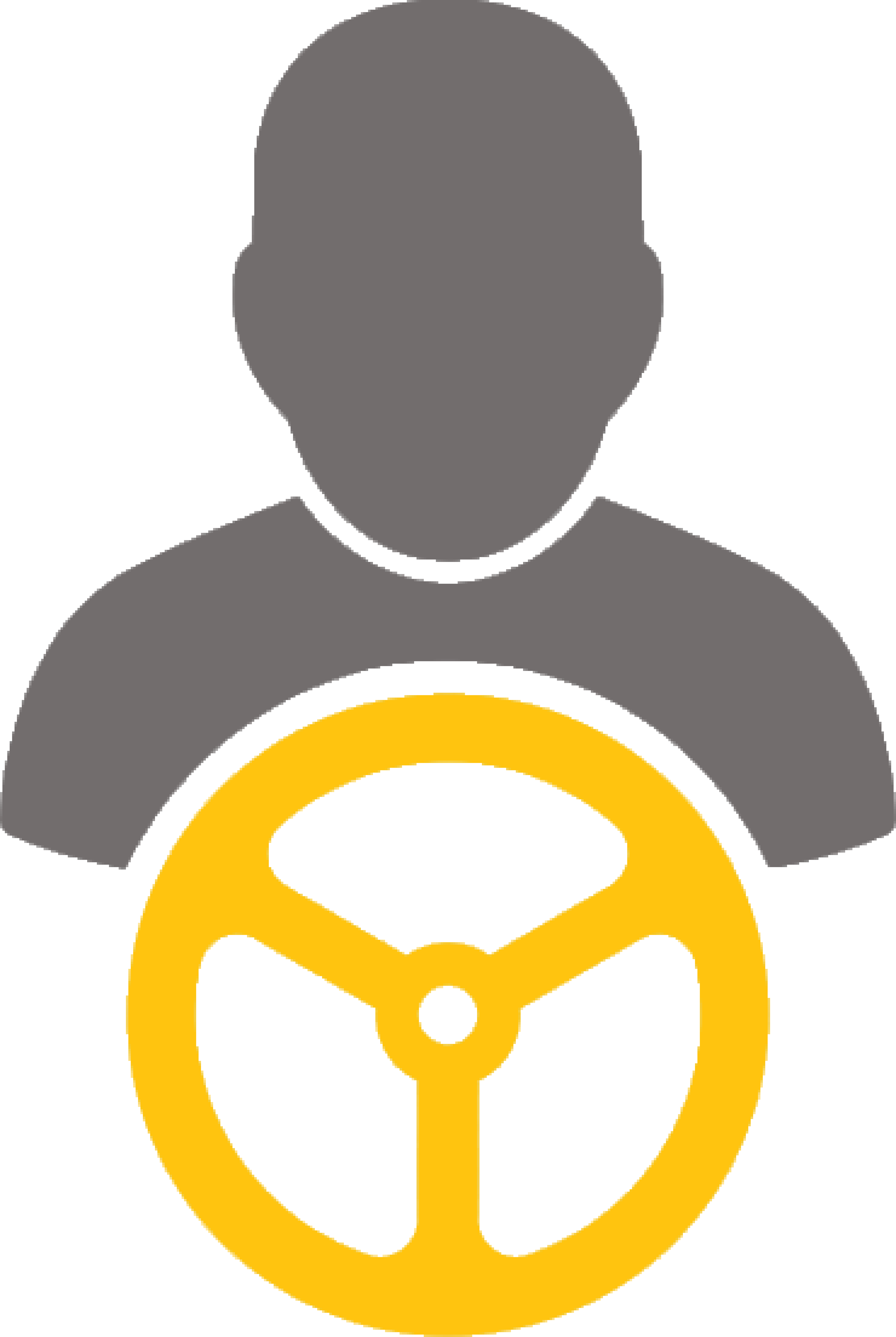 Icon of a person and a steering wheel