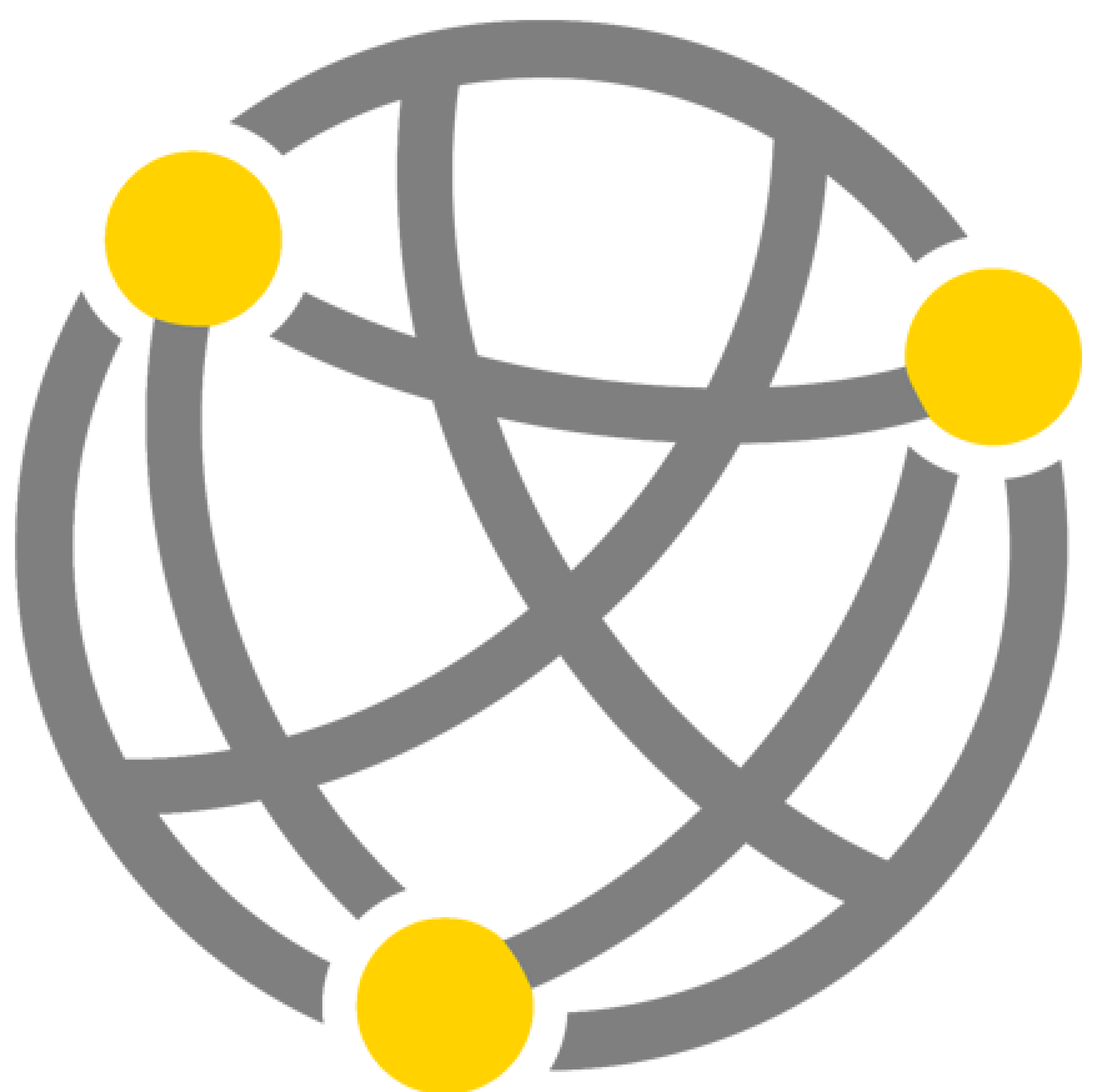 An icon of a globe with connected yellow dots
