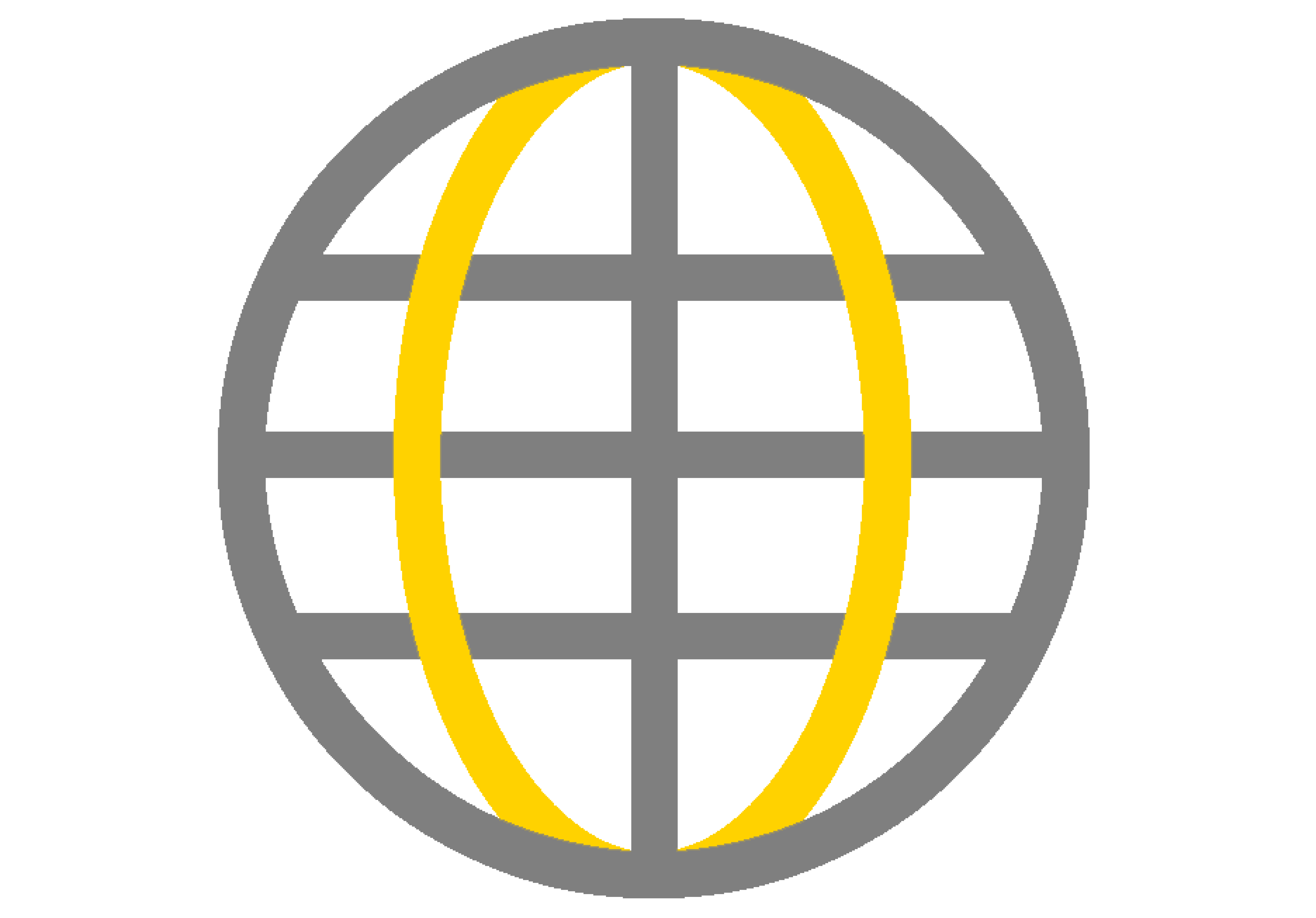 An Icon of a globe with yellow and grey coordinate lines.