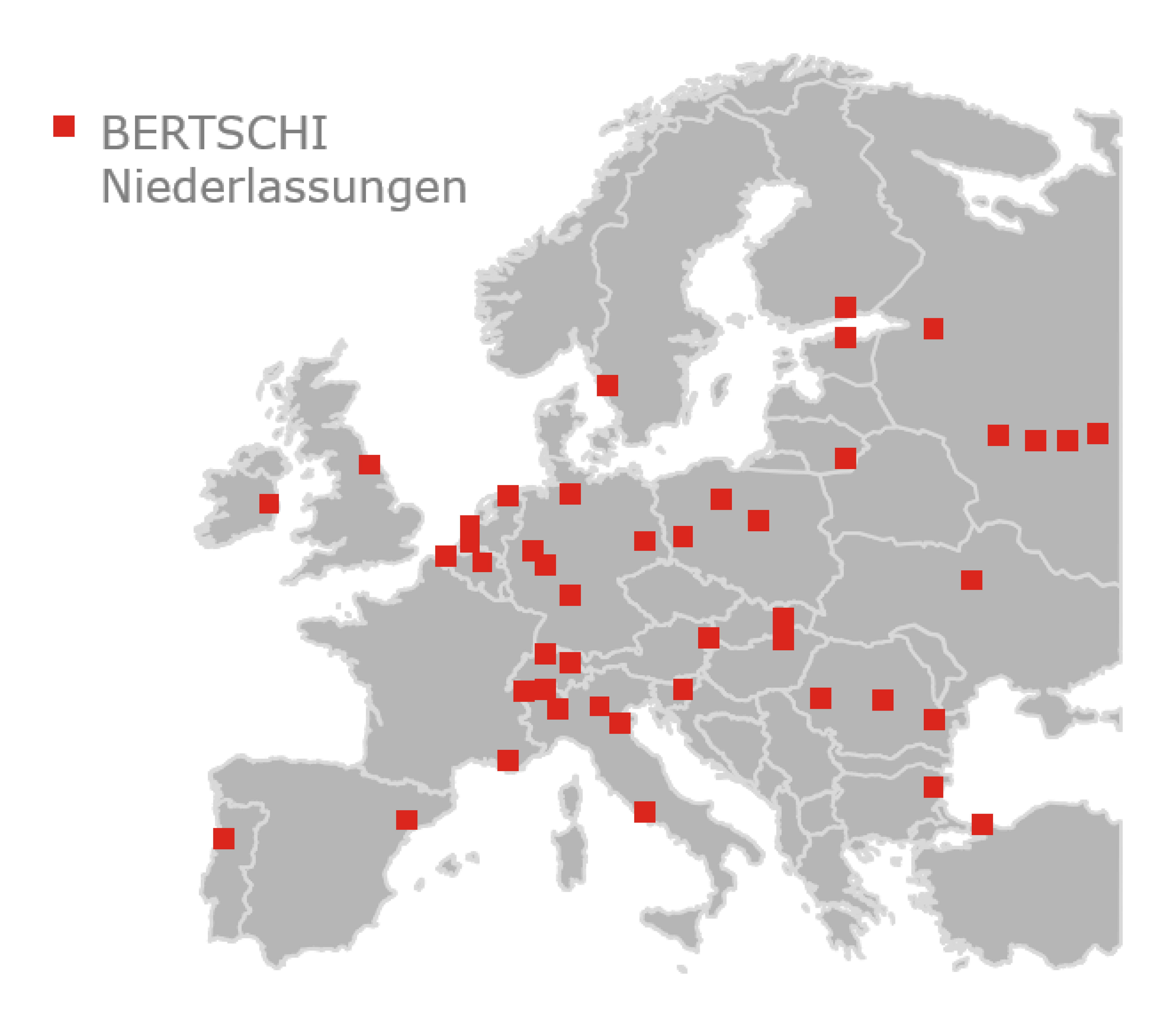 Karte mit Bertschi Niederlassungen in Europa