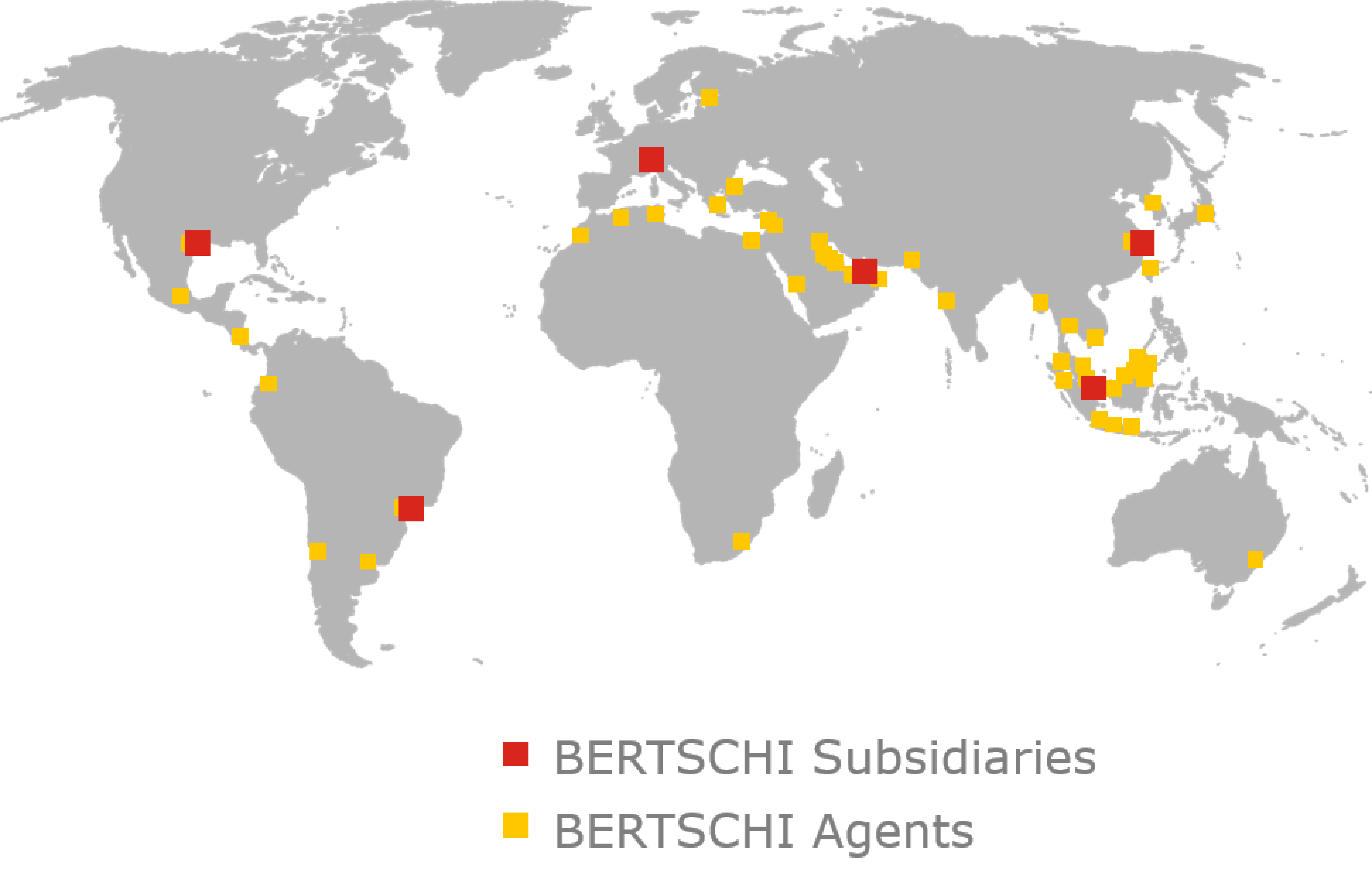 Graphic image of Global Subsidiaries on Map
