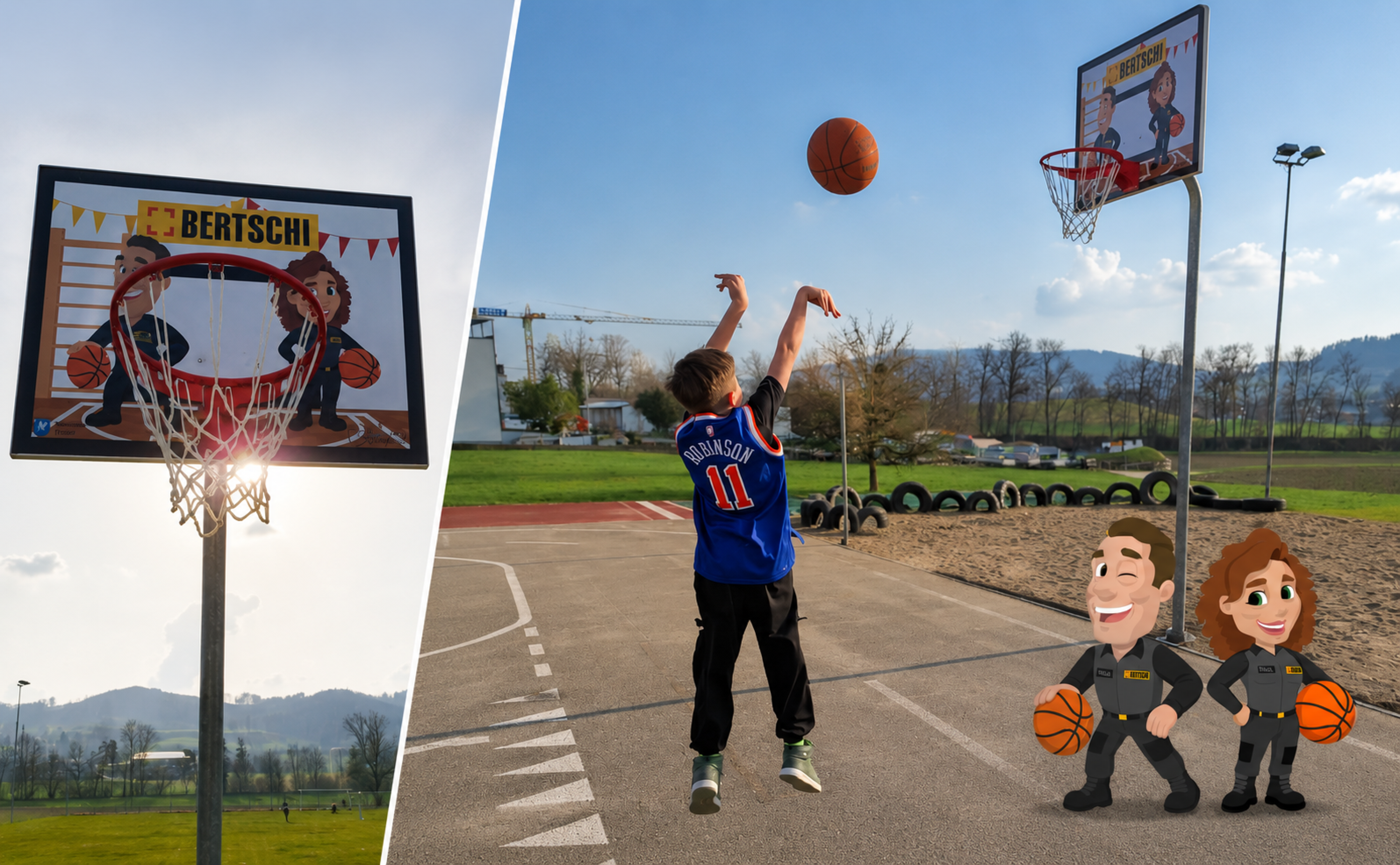 Bertschi basketball board with kid shooting a hoop