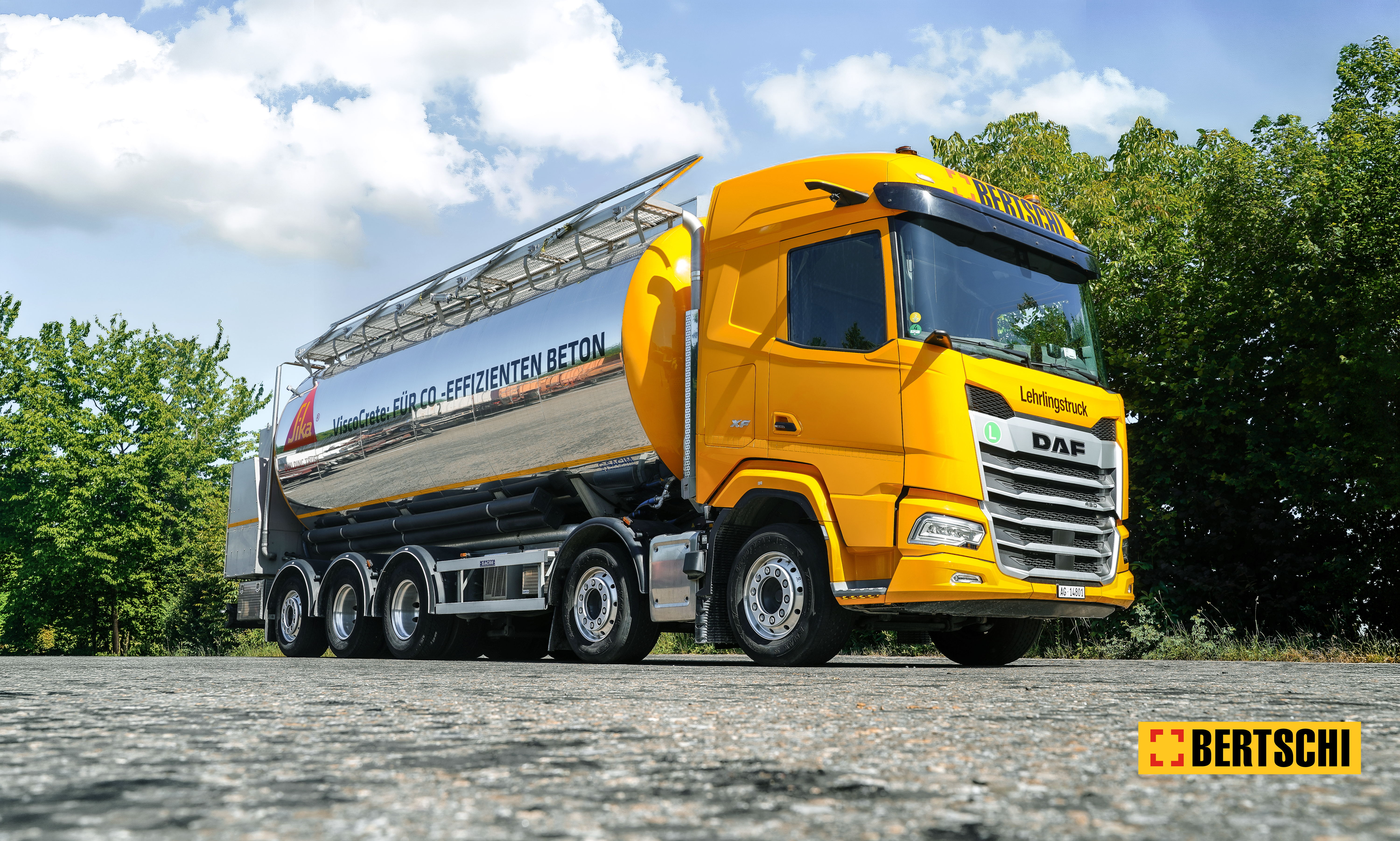 Tank container on truck with Sika logo