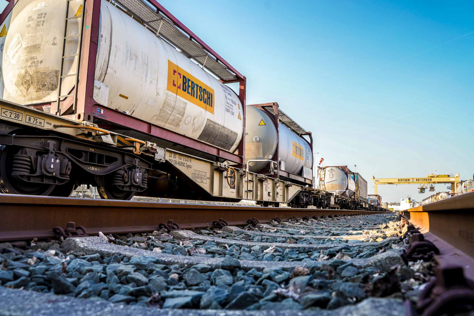 Bertschi containers on a rail track