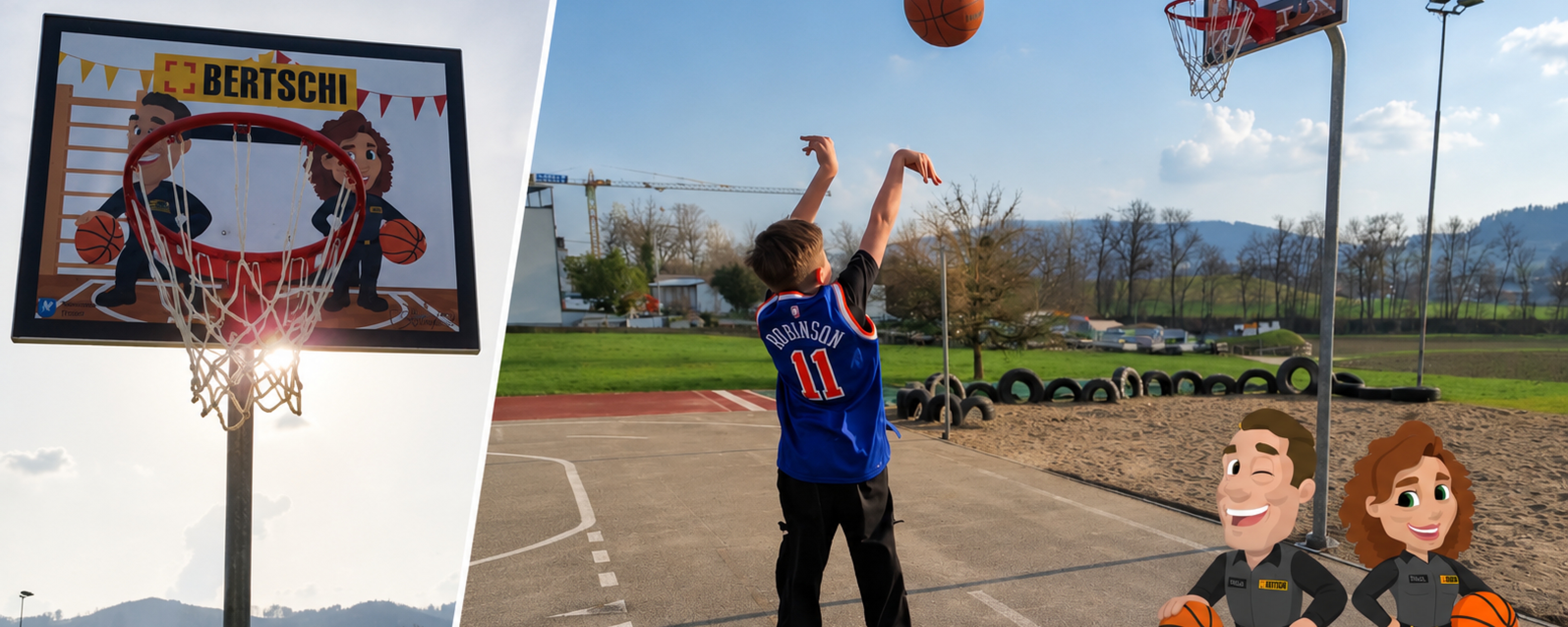 Bertschi basketball board with kid shooting a hoop