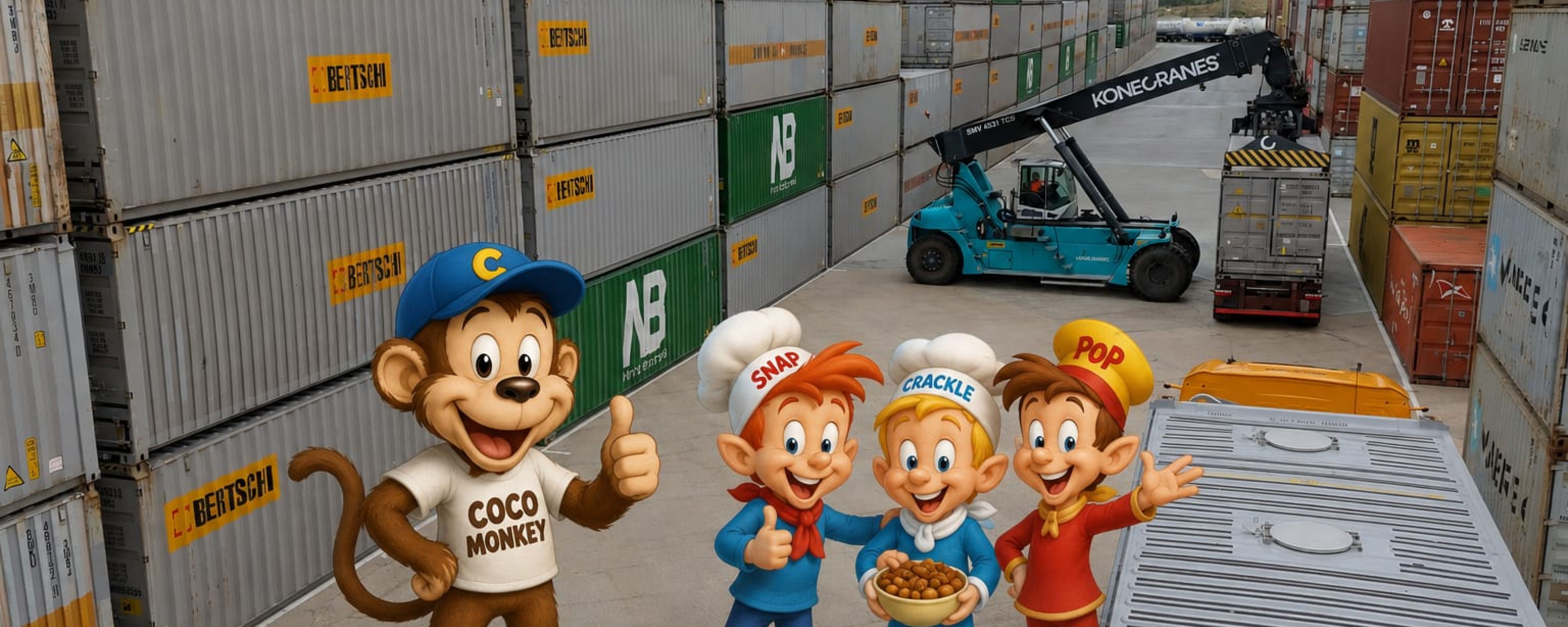 Bertschi UK Container Storage with Kelloggs Characters on site